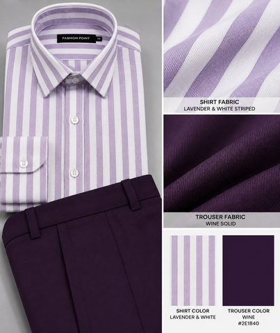 Premium Lavender & White Striped Shirt with Wine Trouser – Readymade Pair