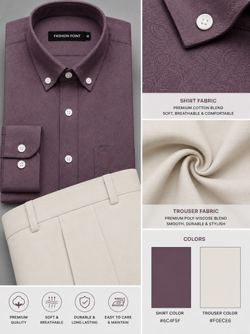 Premium Plum Purple Shirt with Cream Trouser – Readymade Pair
