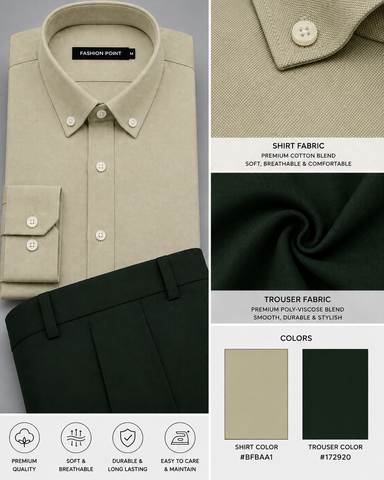 Premium Beige Shirt with Dark Green Trouser – Readymade Pair