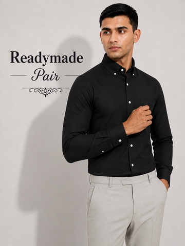 Premium Black Shirt with Light Grey Trouser – Readymade Pair