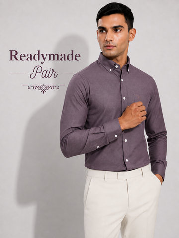 Premium Plum Purple Shirt with Cream Trouser – Readymade Pair