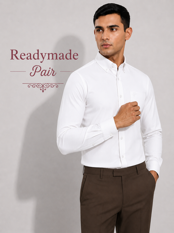 Premium White Shirt with Brown Trouser – Readymade Pair