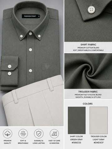 Premium Green Grey Shirt with Light Grey Trouser – Readymade Pair