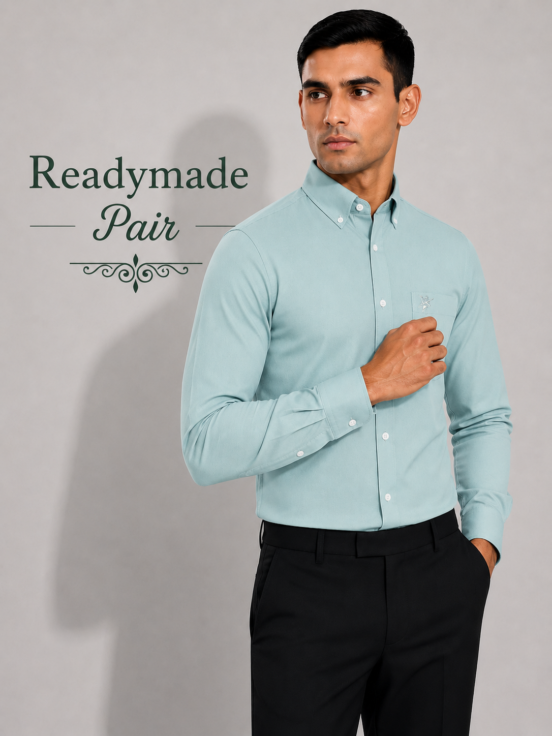 Premium Aqua Blue Shirt with Black Trouser – Readymade Pair