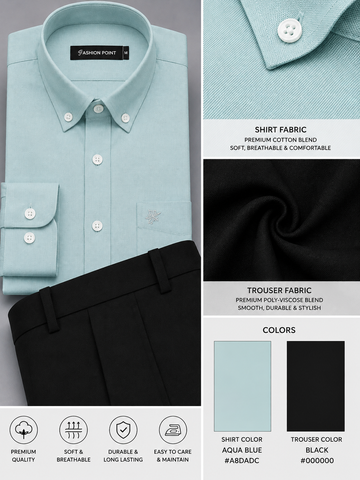 Premium Aqua Blue Shirt with Black Trouser – Readymade Pair