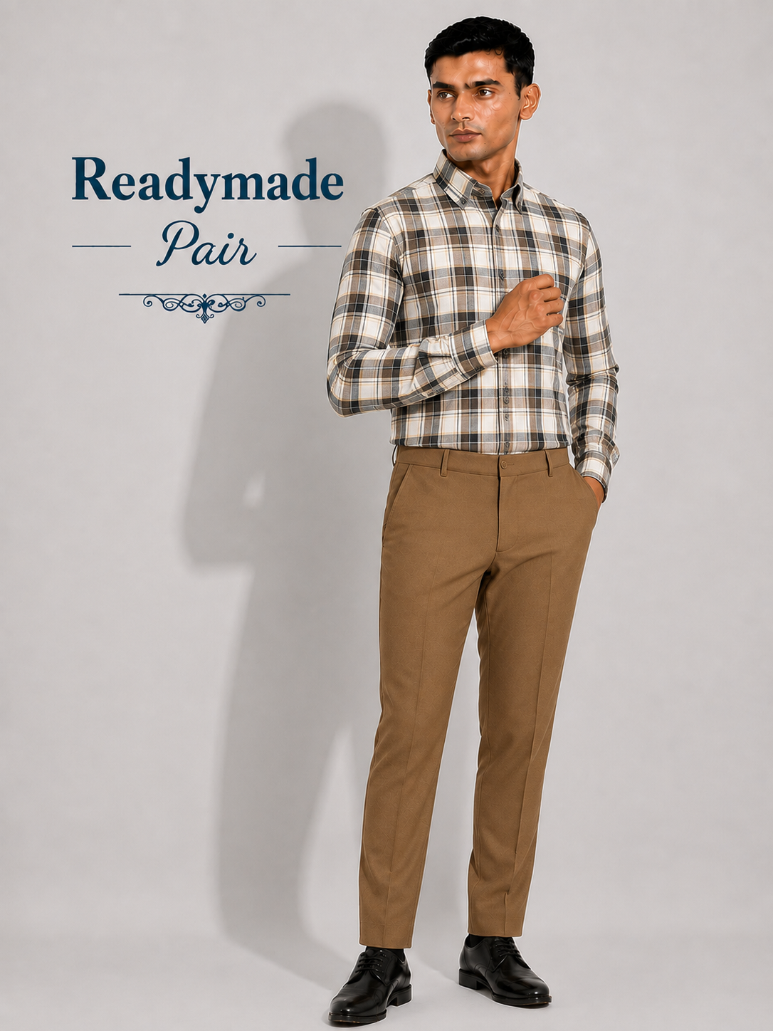 Premium Ready-to-Wear Shirt & Trouser Pair – Brown Check & Light Brown