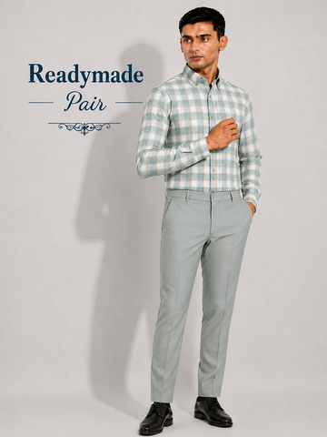 Sage Green Check Shirt & Light Grey Trouser Ready-Made Pair