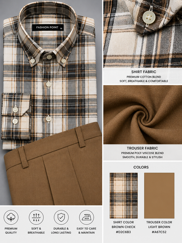 Premium Ready-to-Wear Shirt & Trouser Pair – Brown Check & Light Brown