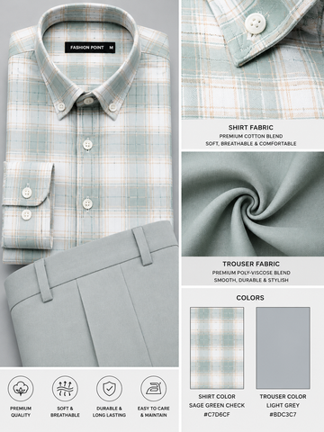 Sage Green Check Shirt & Light Grey Trouser Ready-Made Pair