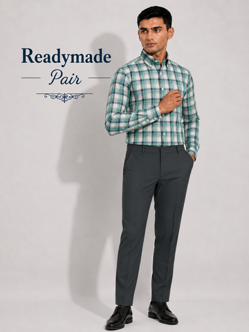 Green Check Shirt & Dark Grey Trouser Ready-Made Pair