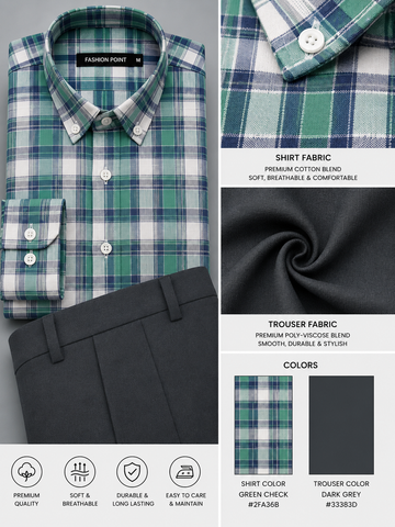 Green Check Shirt & Dark Grey Trouser Ready-Made Pair
