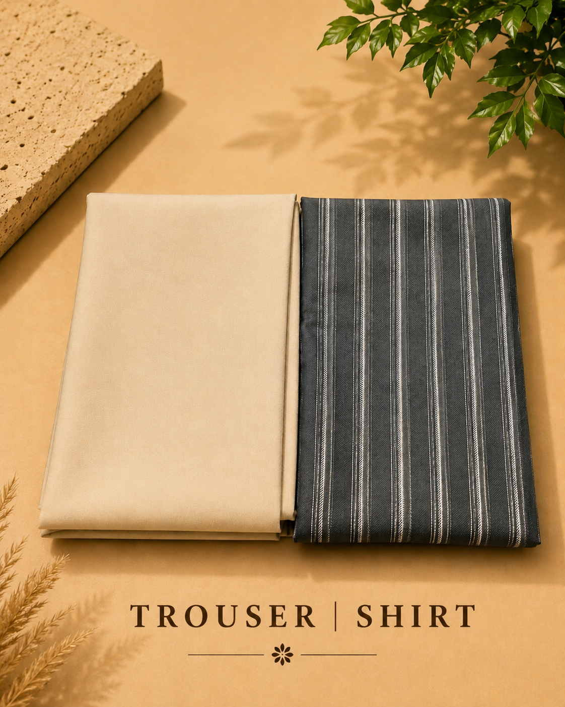 Premium Men's Shirt & Trouser Fabric Combo – 2.40M Shirt & 1.20M Trouser | Unstitched Formal Fabric