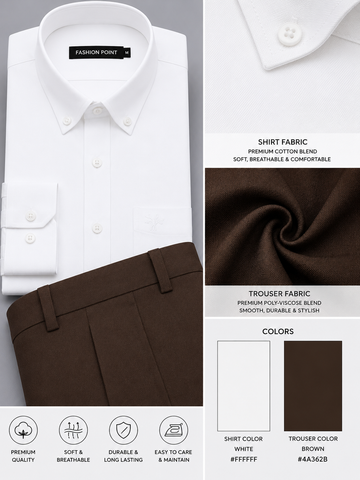 Premium White Shirt with Brown Trouser – Readymade Pair