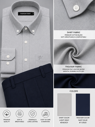 Premium Light Grey Shirt with Navy Blue Trouser – Readymade Pair
