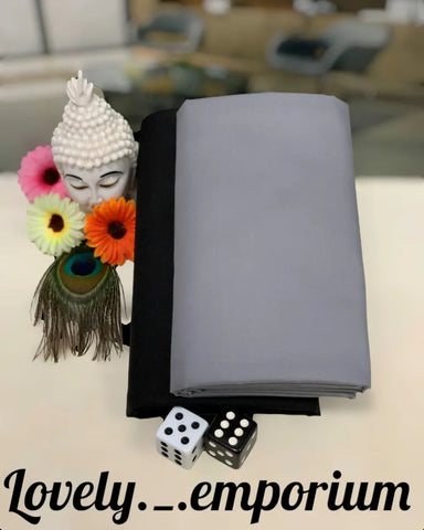 Stone Grey & Jet Black Unstitched Cotton Fabric Set - Shirt & Pant Ready for Tailoring