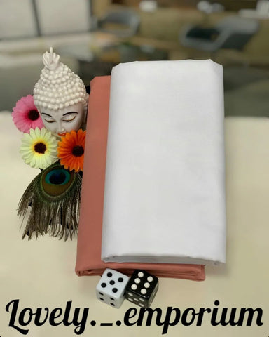 Off White & Light Brown Unstitched Giza Cotton Fabric Set - Shirt & Pant Ready for Tailoring