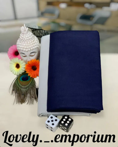 Navy Blue & Light Grey Unstitched Giza Cotton Fabric Set - Shirt & Pant Ready for Tailoring