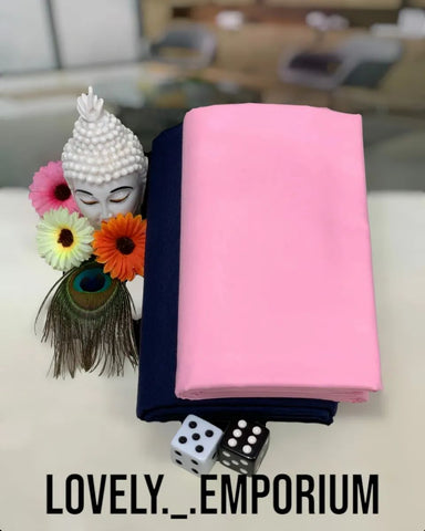 Soft Pink & Navy Blue Unstitched Giza Cotton Fabric Set - Shirt & Pant Ready for Tailoring