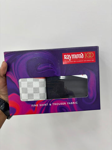 RAYMOND Fine Fabric Combo: White & Light Green Print Shirt & Navy Blue Trouser Material (Unstitched, Premium Quality)