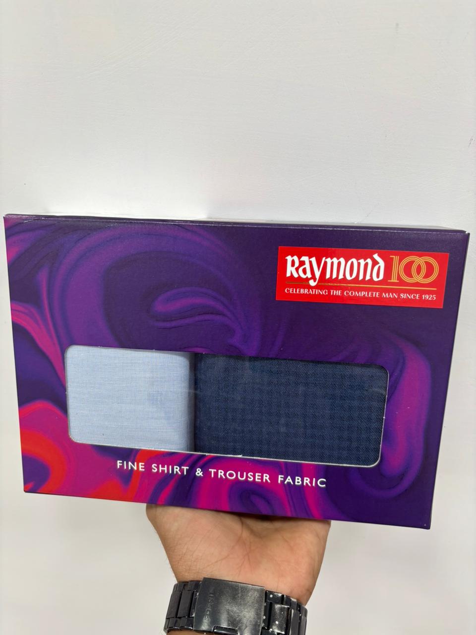 RAYMOND Fine Fabric Combo: Sky Blue Shirt & Dark Blue Minimal Print Trouser Material (Unstitched, Premium Quality)