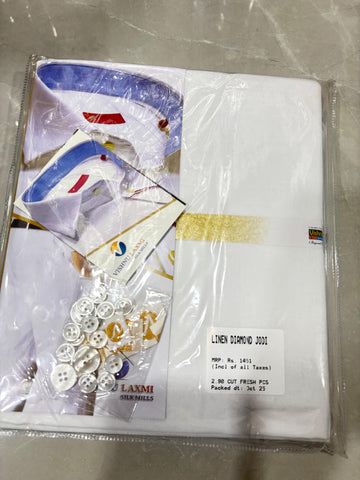 White Premium Linen Unstitched Fabric Set - Shirt & Pant