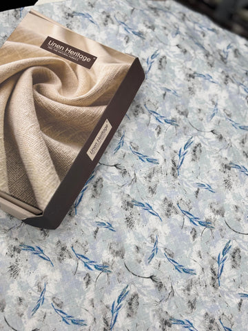 Linen Heritage Feather Print Shirt Fabric – Blue & Grey Linen Blend (1.60m)