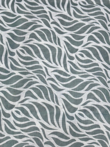 Premium Linen Heritage Leaf Pattern Shirt Fabric for Men – Grey & White Abstract Design, Soft Linen Blend (1.60m Length, 147 cm Width)