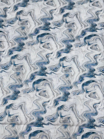Premium Linen Heritage Marble Print Shirt Fabric for Men – Blue & White Abstract Design, Soft Linen Blend (1.60m Length, 147 cm Width)