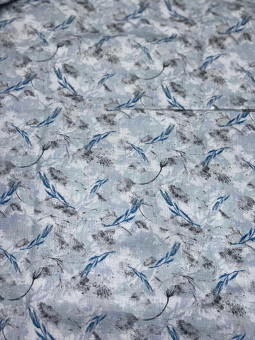 Linen Heritage Feather Print Shirt Fabric – Blue & Grey Linen Blend (1.60m)