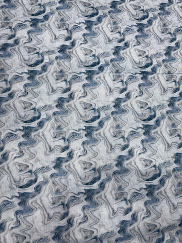 Premium Linen Heritage Marble Print Shirt Fabric for Men – Blue & White Abstract Design, Soft Linen Blend (1.60m Length, 147 cm Width)