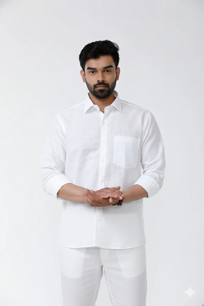 White Premium Linen Unstitched Fabric Set - Shirt & Pant