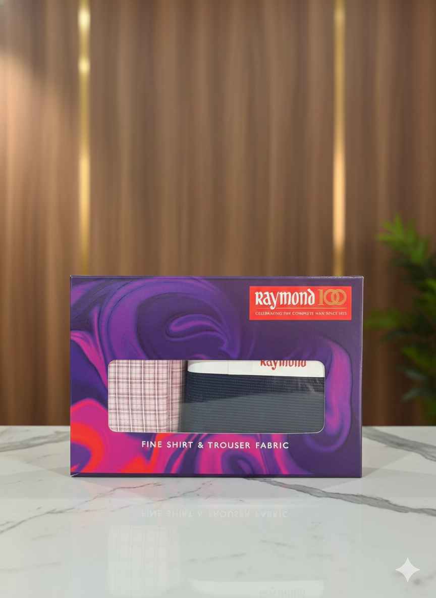 RAYMOND Fine Fabric Combo: Carrot Peach Shirt & Navy Blue Trouser Material (Unstitched, Premium Quality)