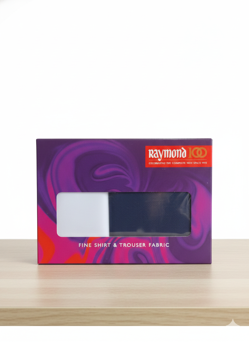 RAYMOND Fine Fabric Combo: Sky Blue Shirt & Dark Blue Dotted Trouser Material (Unstitched, Premium Quality)