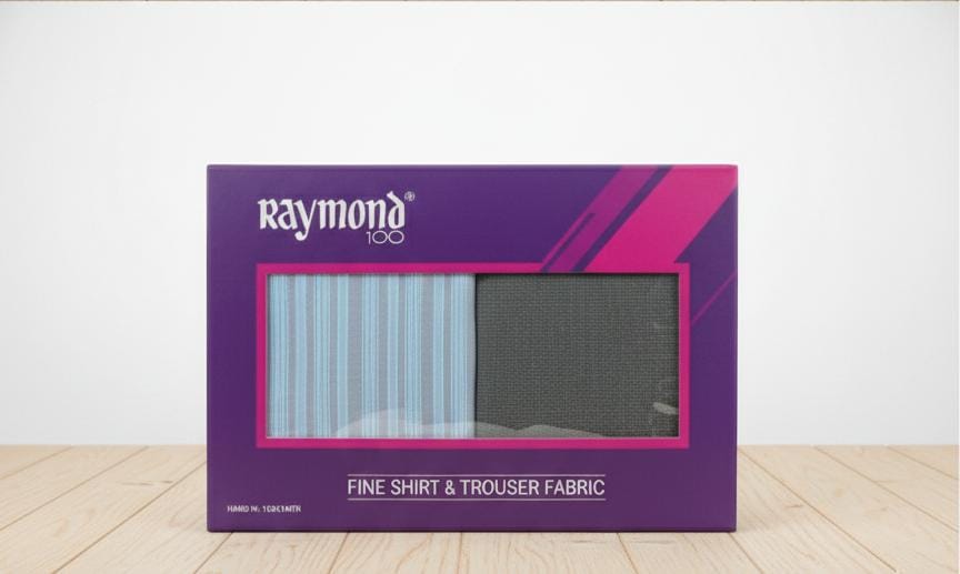 RAYMOND Fine Fabric Combo: Sky Blue Striped Shirt & Dark Gray Trouser Material (Unstitched, Premium Quality)