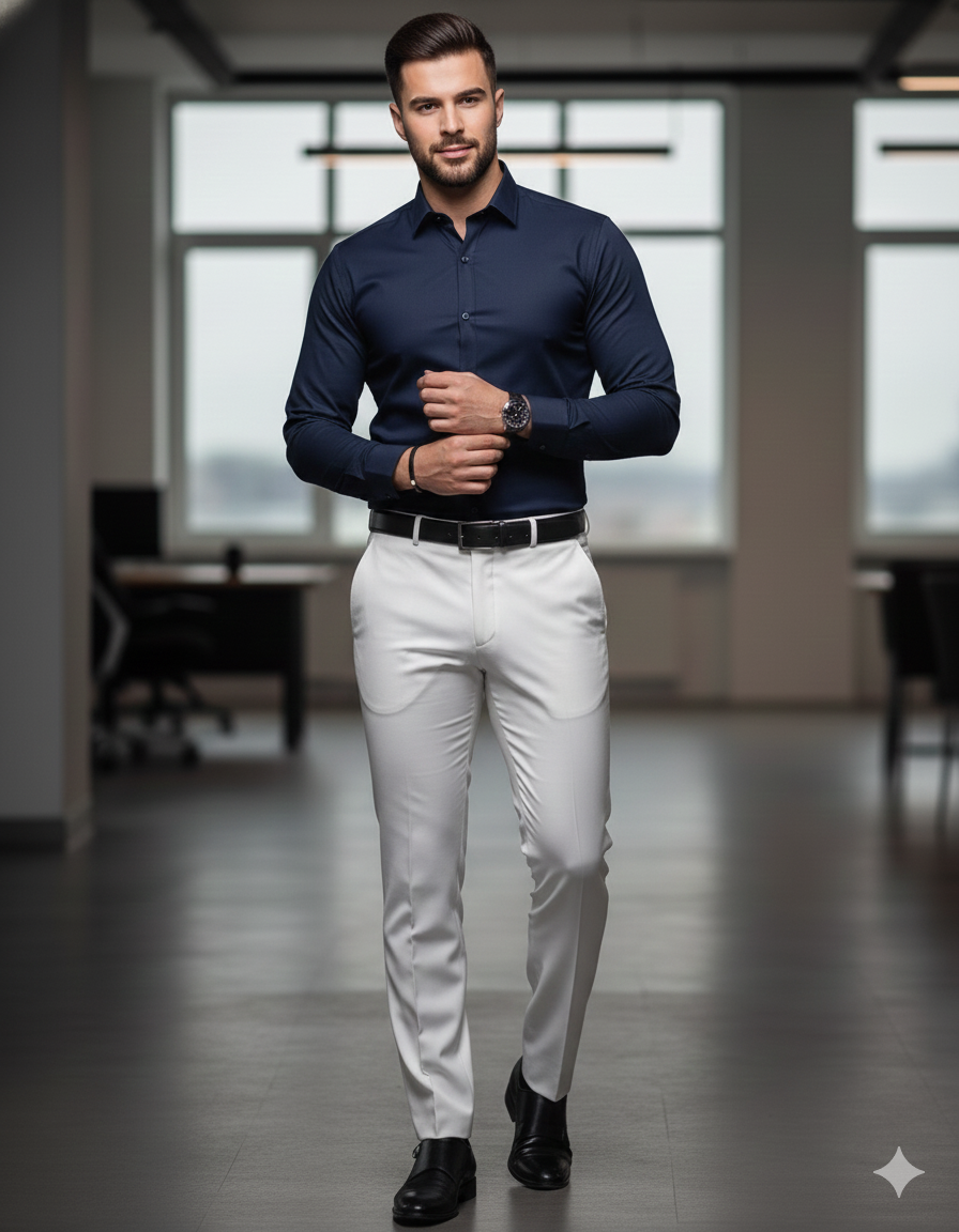 🌟 Luxury Unstitched Giza Cotton Fabric Set - Light  Blue Shirt & Off-White Trouser